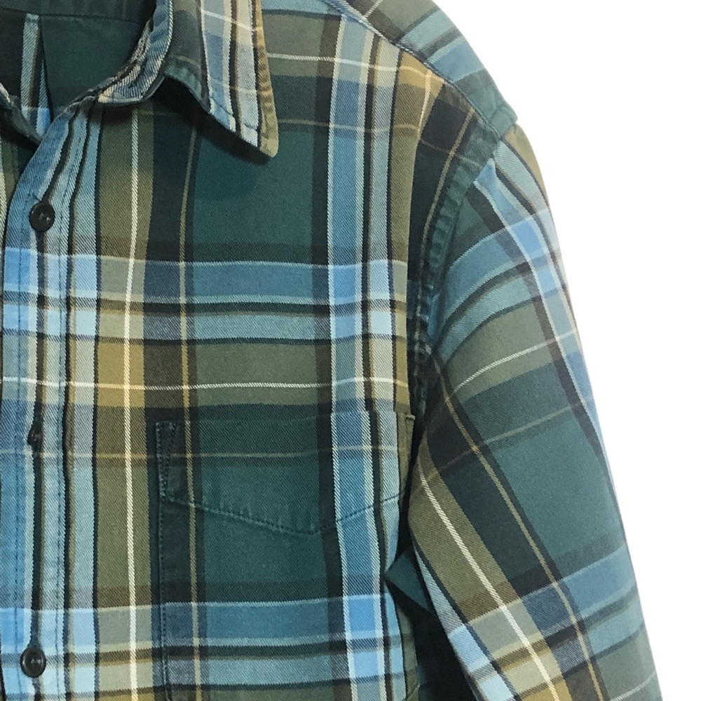 J. Crew 100% cotton plaid shirt olive and turquoise men’s size medium